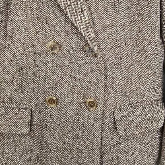 Talbots Wool Blend Tweed Herringbone Double Breasted Blazer Brown Size 8 - Picture 3 of 7